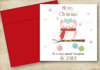 PERSONALISED OWL WITH SCARF CHRISTMAS CARD GIRL BOY SON DAUGHTER GRANDSON PERSONALISED OWL WITH SCARF CHRISTMAS CARD GIRL BOY SON DAUGHTER GRANDSON