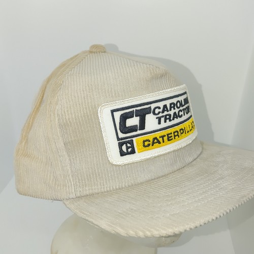 Vintage CAT Caterpillar Snapback Hat Beige Corduroy Carolina Tractor USA Made - Picture 7 of 10