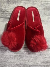 Victoria s Secret Red Fuzzy Pom-Pom Slippers Medium 7-8