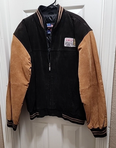 Vintage USA Leather Mens Lg Bomber Jacket w/Hot Rod Power Patch 2008 Black/Brown