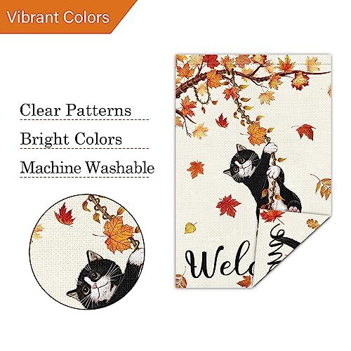 Welcome Fall Cat Garden Flag 12x18 Double Sided, Small Burlap Fall-12 ...