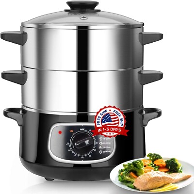 Vaporera Electrica De Alimentos Olla De Coccion 8,5-Qt, Acero Inoxidable US NEW