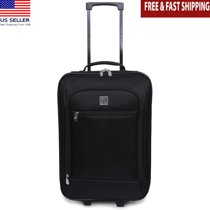 18 in Softside Carry on Luggage W/ Inline Skate Wheels Telescopic Handle Black