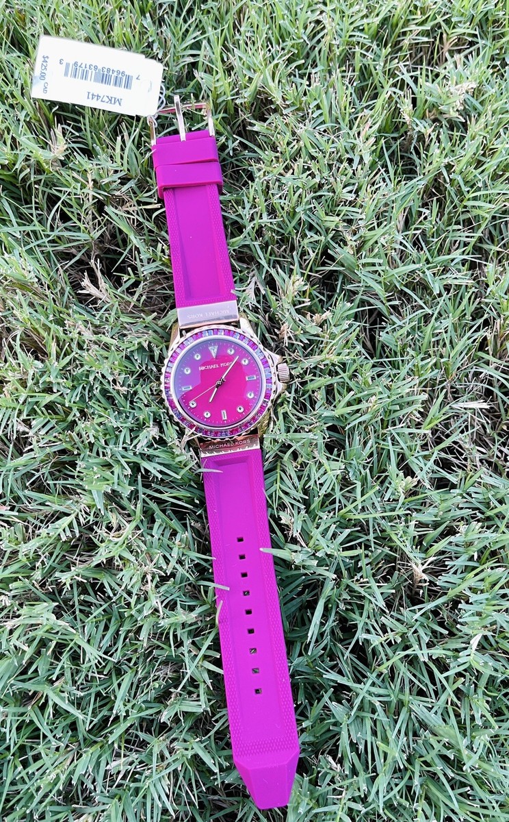 Brand New Michael Kors Everest Three-Hand Fuchsia Silicone Watch  