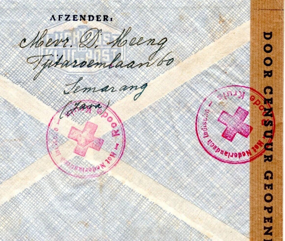 Cubierta de correo aéreo de las Indias Orientales Holandesas Segunda Guerra Mundial Java Cruz Roja 1941 Ginebra Via Bagdad DL47 Foto 4 de 4