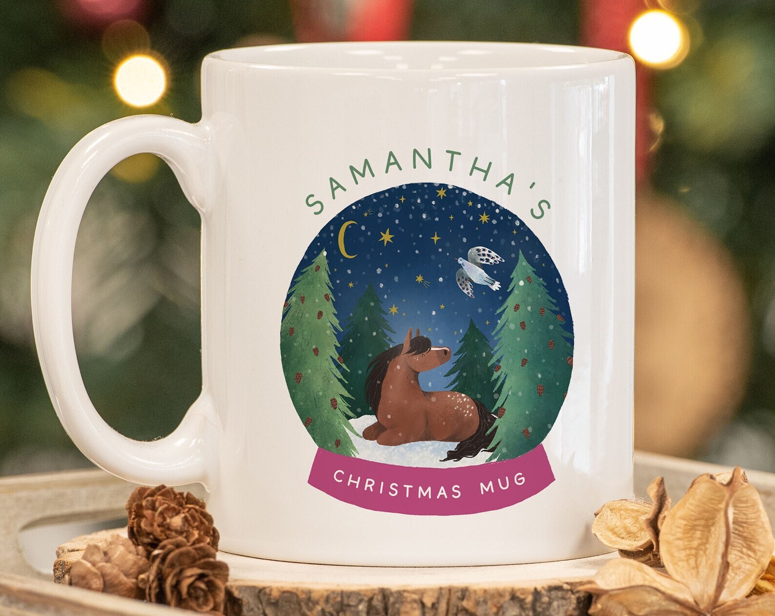 Christmas Mug Snow Globe Scene Personalised Winter Holiday Mug Hot Chocolate Mug