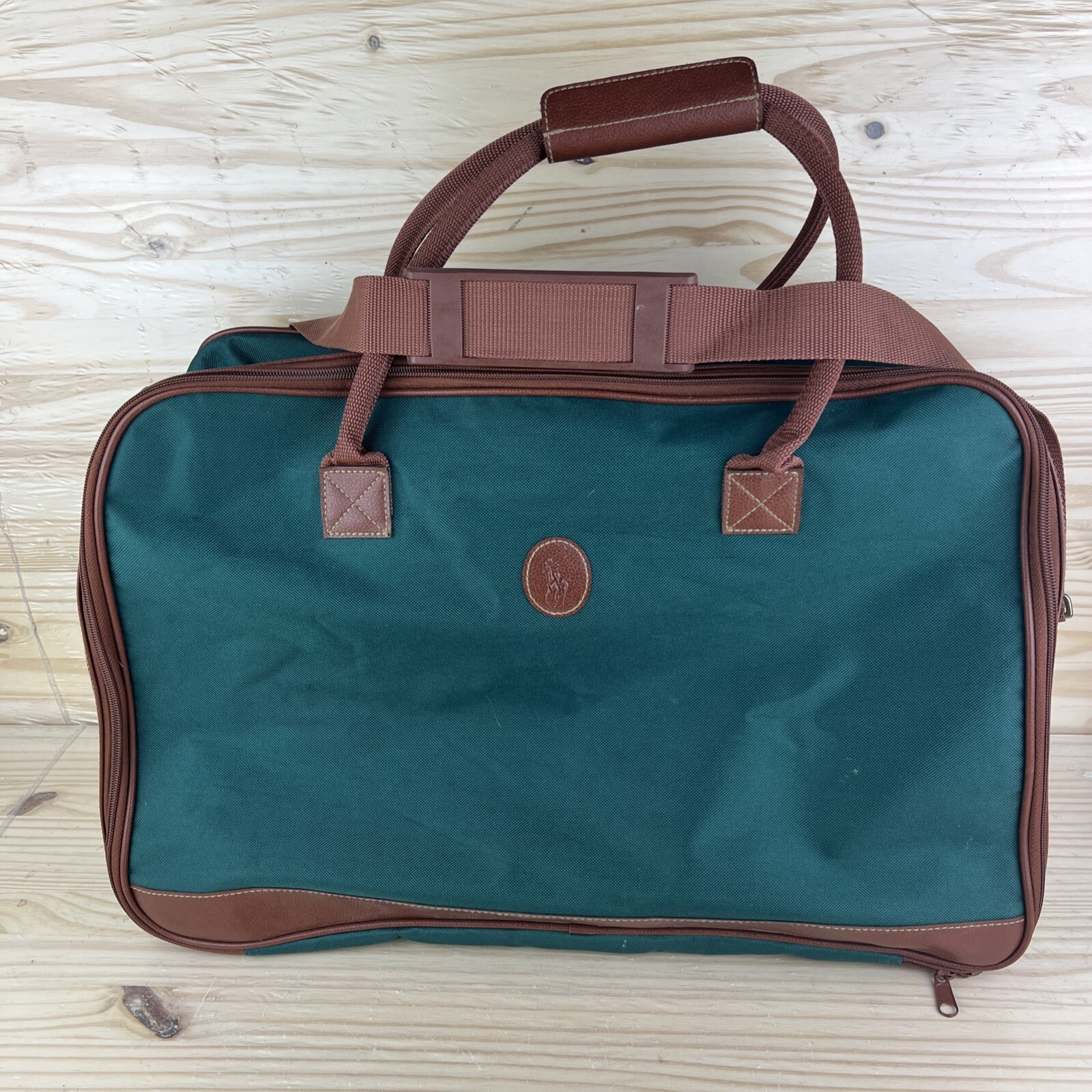 Borsa profumata vintage Polo Ralph Lauren tela verde borsone viaggiatore weekender pony