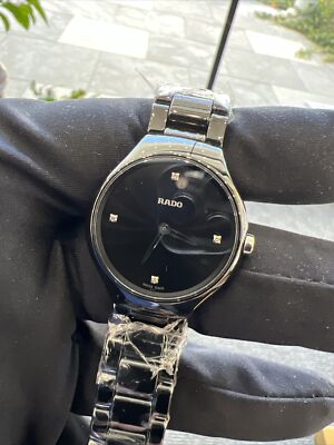 Rado True Thinline Black Dial Black Ceramic Ladies Watch R27742712
