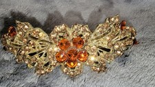 Faux Rhinestone Pearl Barrette French Clip - Gold Orange Copper