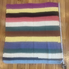 Hand Crochet Afghan Rainbow Stripes Infant/Child Sized - 36  By 34  
