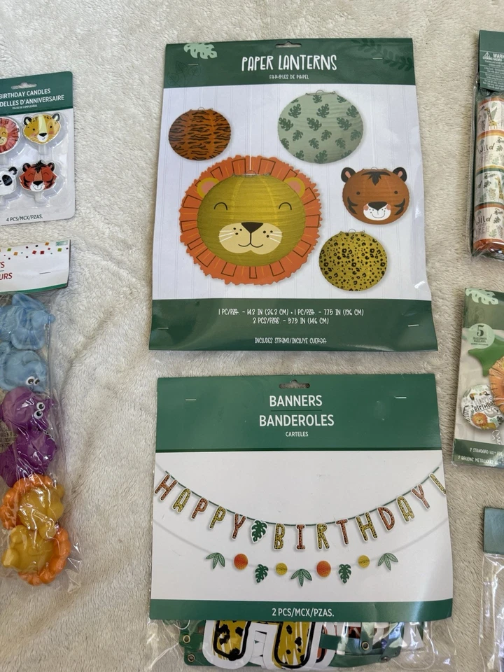 Nuevo Lote De 92 Artículos Decoraciones De Cumpleaños - Zoológico, Selva, León, Safari, Cosas Salvajes Foto 3 de 4