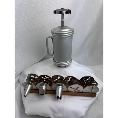 Vintage Mirro Cooky Pastry Press Cookie Press Set w/ Box & Discs Aluminum