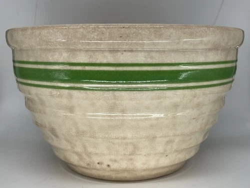 Vtg Hull Green stripe Beehive bowl 9.75”