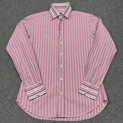 Etro Milano Hemd Herren 39 Rosa Gestreift Baumwolle Made In Italy Smart Freizeit Party