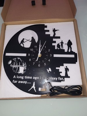Star Wars: Thema Vinyl Schallplatte Wanduhr schwarz leise Handwerk LED 2 Neu 