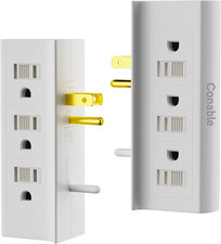 6 Outlet Power Splitter with Safety Covers Grounded Wall Tap 125V 15A 1875W