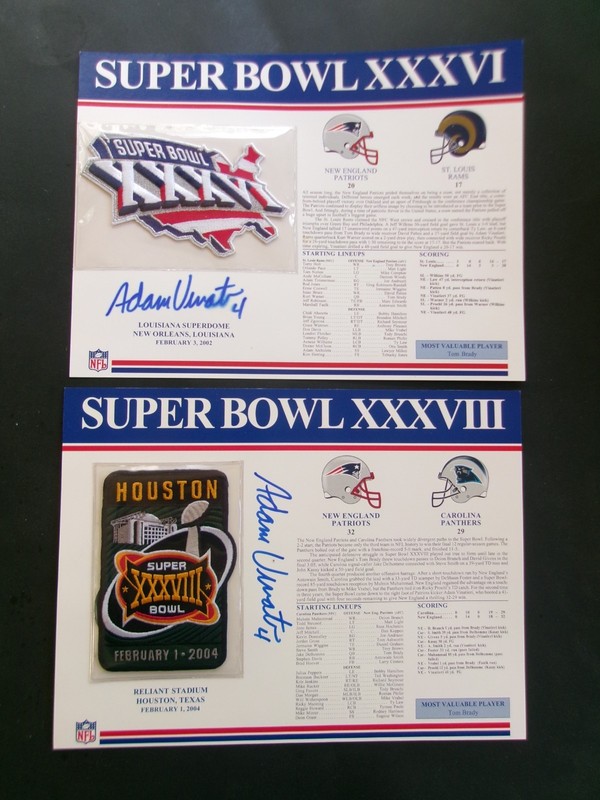 N.E.PATRIOTS-Adam VINATIERI Autographed SUPER BOWL 36/38 Patch CARDS (SET OF 2)