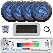 Pyle PLMRB39W Single-DIN Marine Receiver, Cover, 4x 4" Speakers, Wire, Antenna