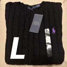Polo Ralph Lauren Cable Knit Sweater Black L Cotton New Authentic
