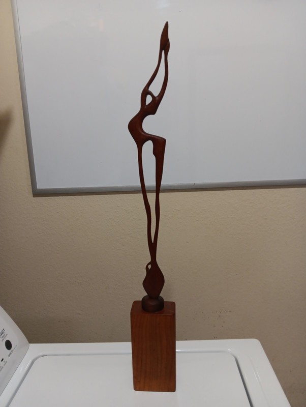 Wood Brown Organic Hand Carved Women Sculpture Figurine