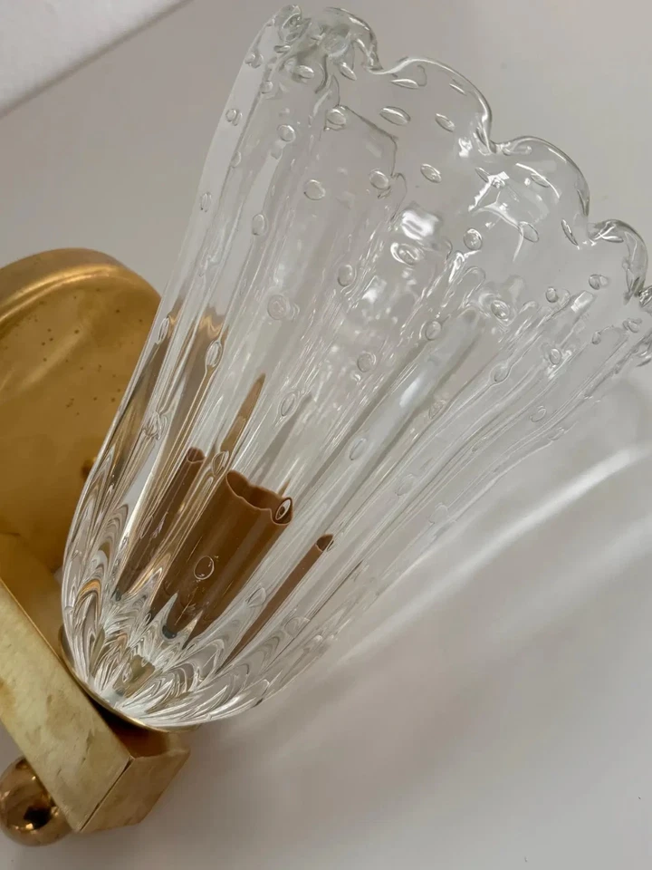 Italian Brass and Murano Glass Wall Lights or Sconces in Art Deco Style, 1990s - Image 4 of 4