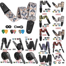 Adjustable Guitar Strap for Acoustic Guitar Bass with 2 Strap Locks/6 Picks