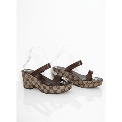 Gucci GG Monogram Canvas Platform Slide Sandals Brown Size 45 COA Women main image 2