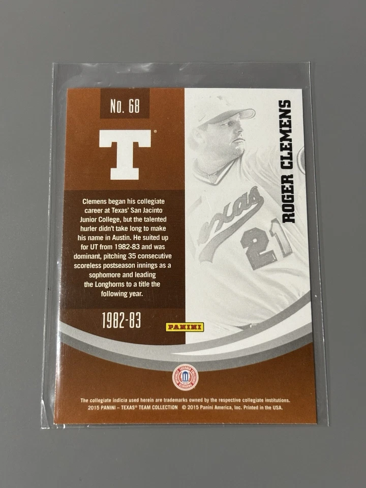 2015 Panini Collegiate Texas Roger Clemens Yankees Red Sox #68 - Image 2 of 2