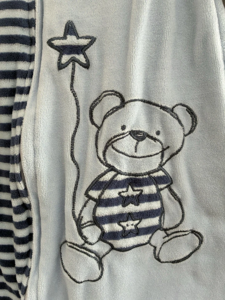 Bebé Niño Lindo Oso Rayas Acogedor Forrado Terciopelo Suave 2 Vías Cremallera Saco de Dormir Azul L Foto 4 de 4