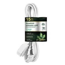 GoGreen Power GG-24715 16/2 15 Household Extension Cord, 3 Outlets, White, 15 ft