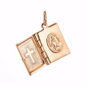 Authentic 18ct Heavy Rose Gold Plated Bible Pendant (Opens with 1 bible page) - USA Made