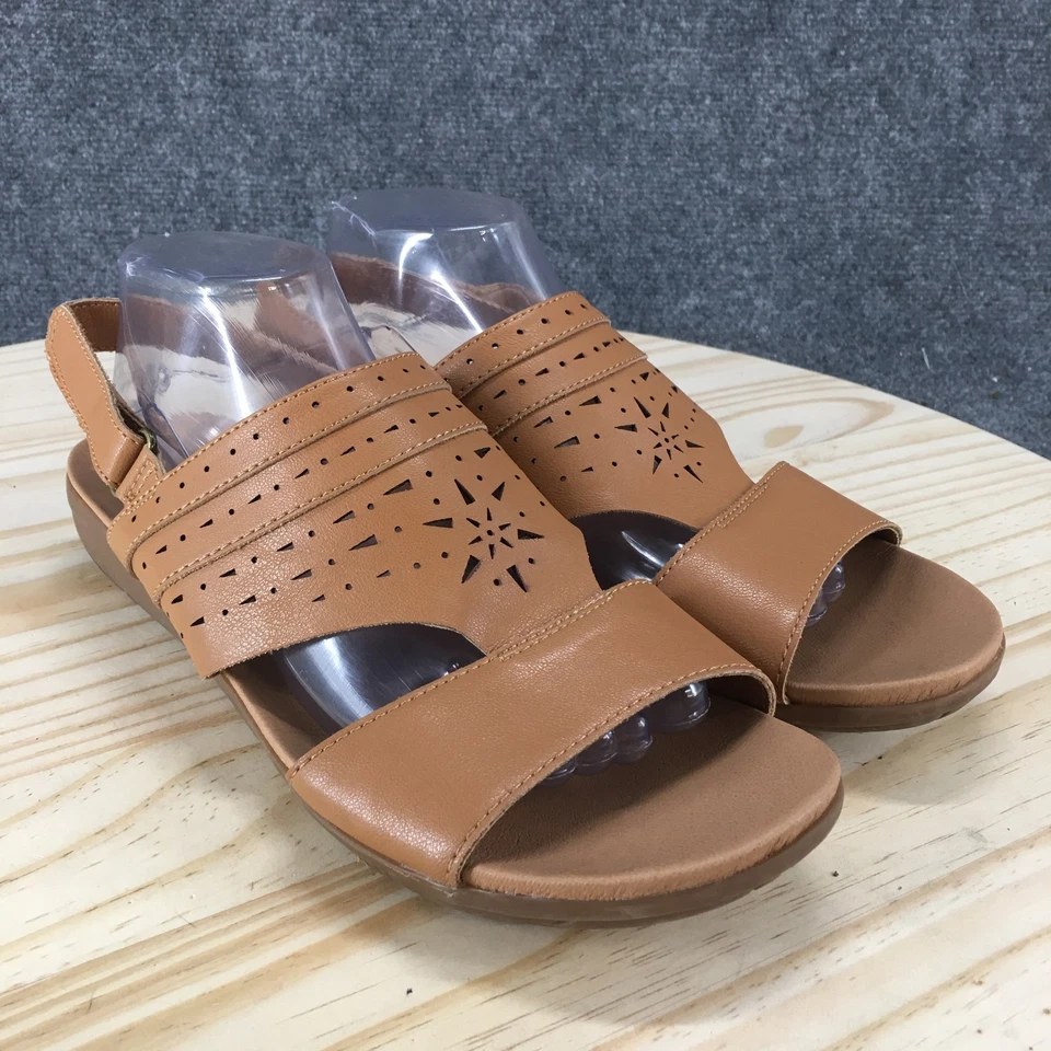Sandalias Baretraps para mujer 11M Jules Slingack planas marrón imitación cuero punta abierta Foto 3 de 4