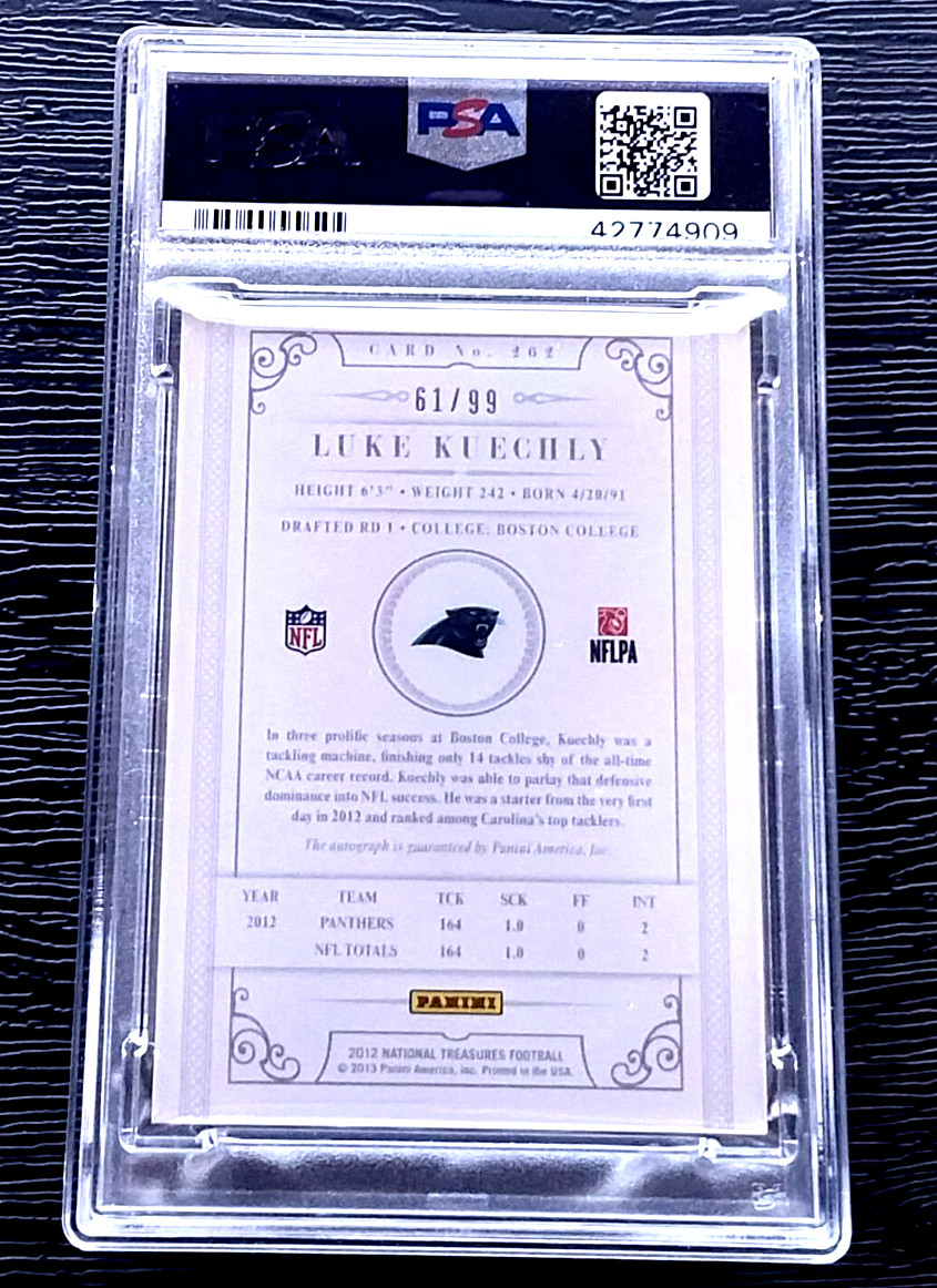 LUKE KUECHLY 2012 PANINI NATIONAL TREASURES AUTOGRAPH RC /99 #262 PSA 8 AUTO 9 view 3