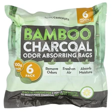 Bamboo Charcoal, Odor Absorbing Bags, 6 Pack