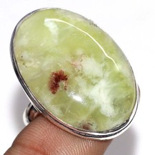 925 Silver Plated Prehnite Ethnic Ring Handmade Jewelry Size US 10.5 AU L046