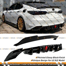For 18-24 Camry LE XLE Gloss Black GR Style Rear LED Diffuser + Yofer Trunk Wing