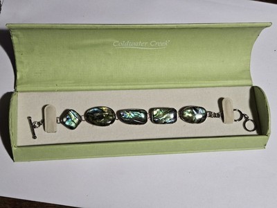 Coldwater Creek Sterlingsilber echte Abalone Muschel Knebel Armband 8,25''