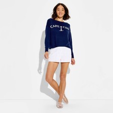 Women Boat Neck Pullover Sweater - Wild Fable Navy Blue Jacquard XS