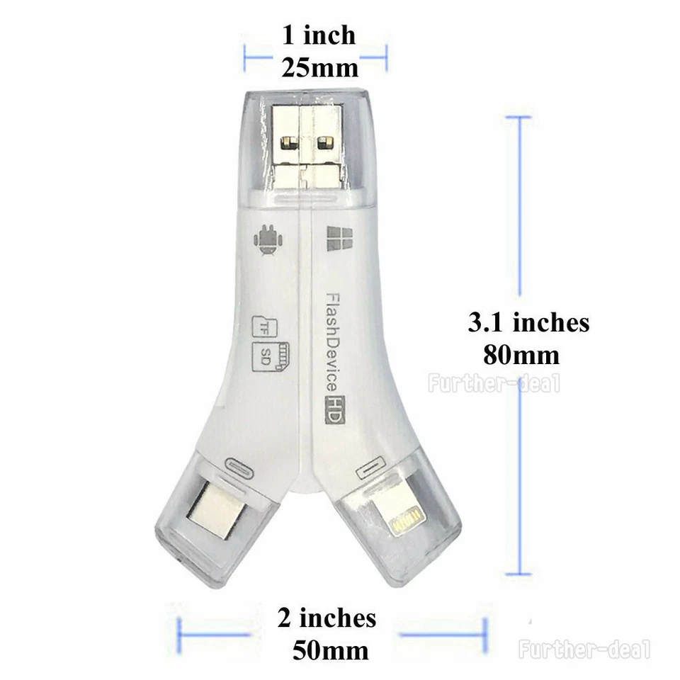USB Flash Drive TF SD Card Reader for IOS iPhone Macbook iPad Type-C OTG Android - Image 4 of 4