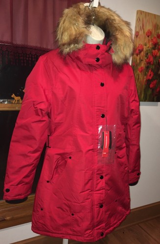 Yoki Outerwear Women's Red Mid Length Hooded Puffy Warm Winter Coat XL, New $97 - Picture 3 of 12