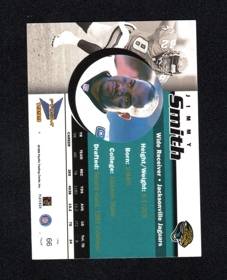 Jimmy Smith #66 Jaguars 1999 Pacific Prism Holographic Mirror #127/150 EX Rare! - Image 2 of 2