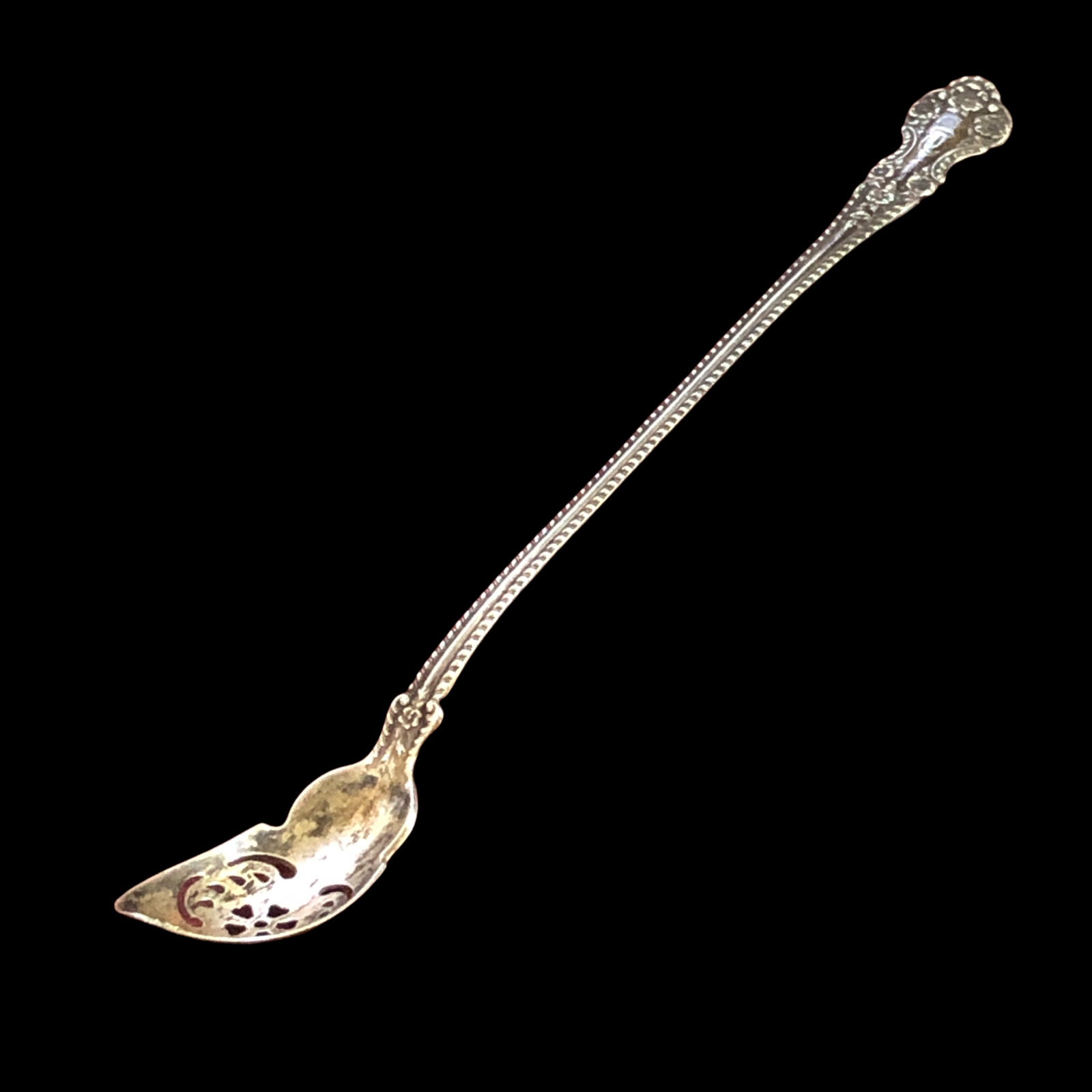 Antique Gorham Cambridge Sterling Silver 1899 Long Handle Olive Spoon T Monogram