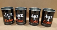 4 JACK & COKE Metal Tin Can Style Cups, Bar drink cups. Jack Daniels