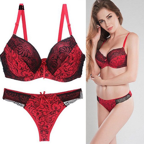 Sexy Lace Lingerie Set Embroidery Deep V Padded Extreme Push Up Bra Panty Sets - Picture 2 of 11