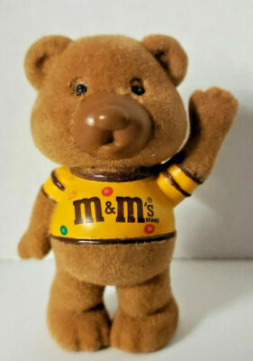 Vintage M&M's Peanut Waving Flocked Chocolate Chums Bear Figurine NOS PB174