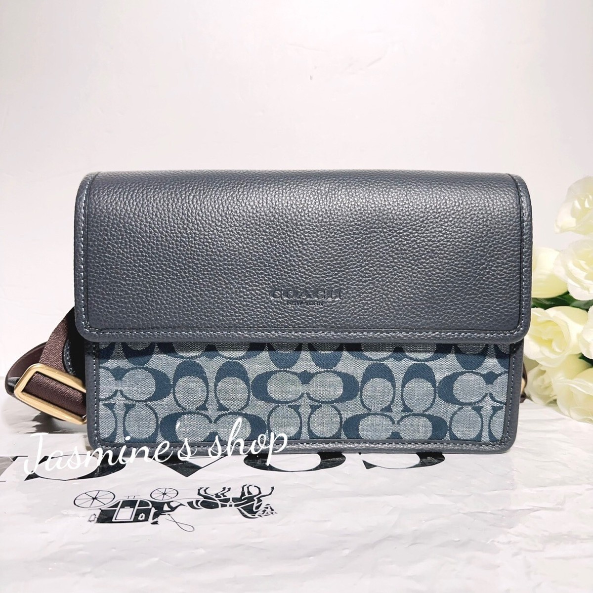 3月★COACH★Turner Flap Crossbody C8186 C8185 NWT Coach Turner Flap Crossbody In Signature Chambray C8185