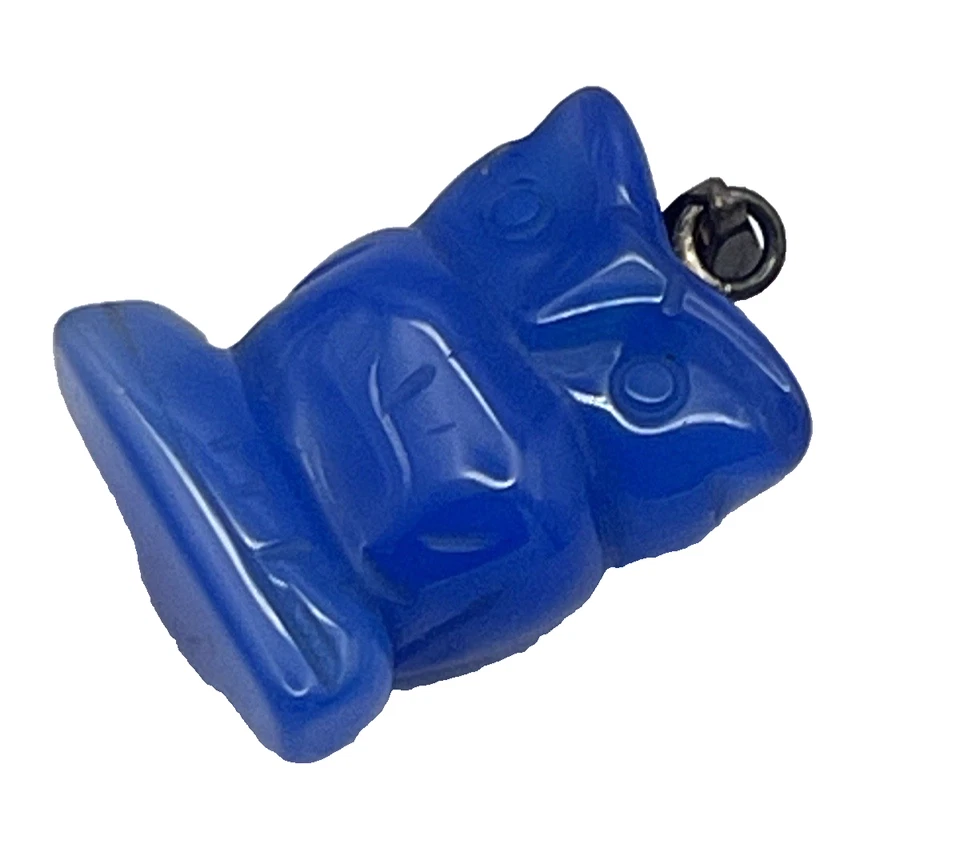 PENDENTE CIONDOLO  GUFO CIVETTA DI AGATA BLU LAVORATO A MANO ARGENTO 925 - Immagine 4 di 4