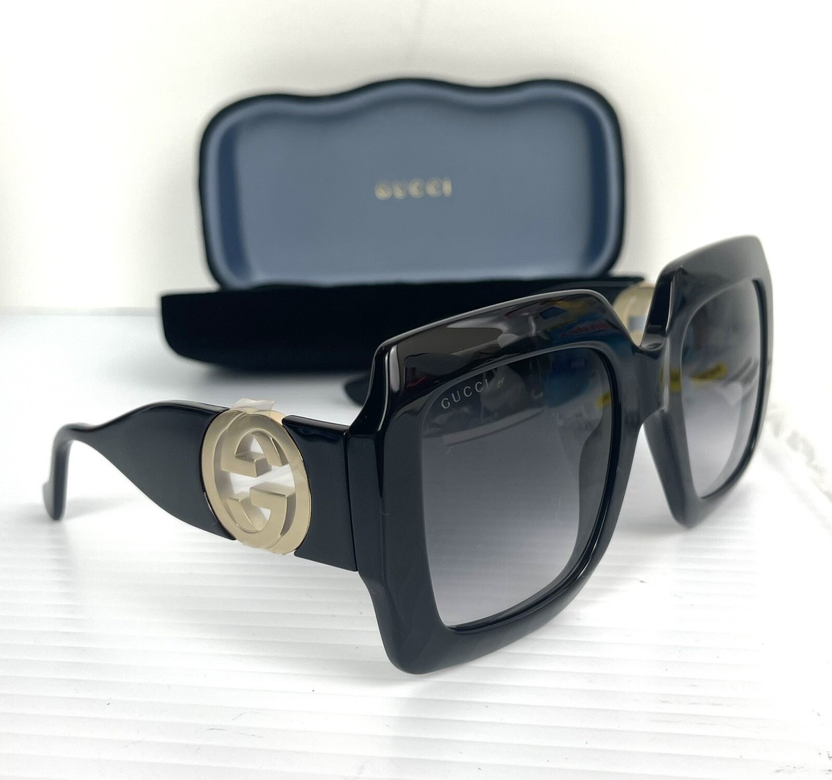 NEW GUCCI SUNGLASSES GG1022S 001 BLACK WOMEN EYEWEAR GUCCI Gucci GG0022S 001 57MM Black/Grey Gradient Square Sunglasses  main image 4