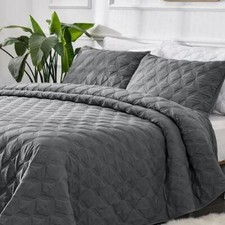 Litanika King Size Quilt Set Grey, Lightweight Comforter Gray - 3 Pieces