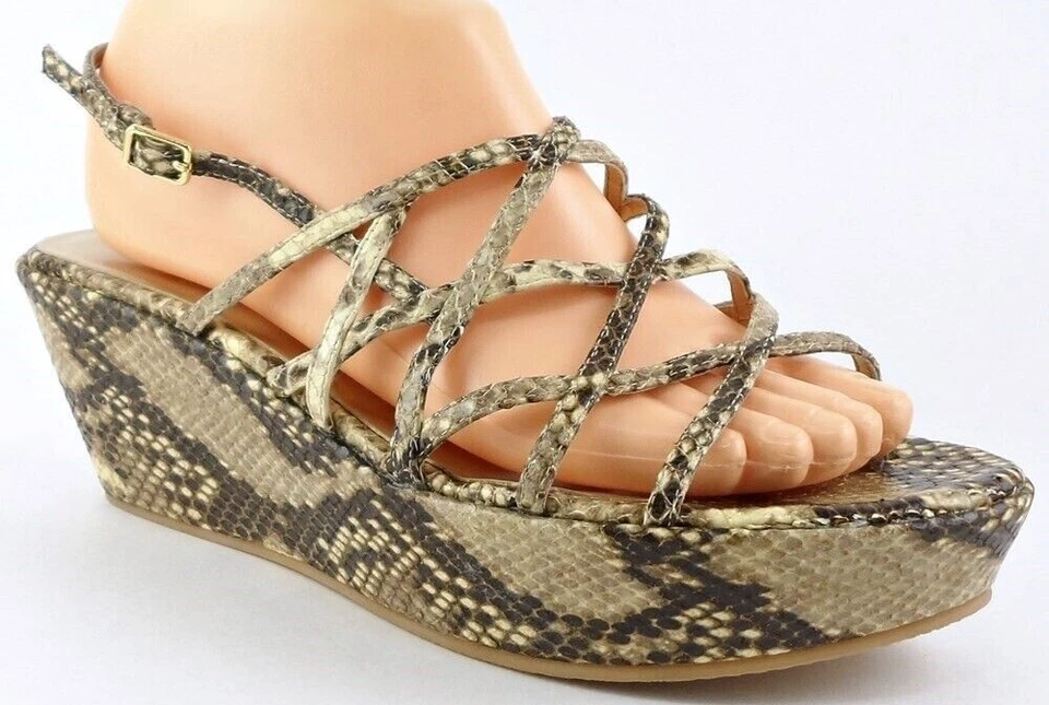 $325 STUART WEITZMAN CAGE Snake Leather Designer Strappy Platform Wedges 9 - Image 2 of 4